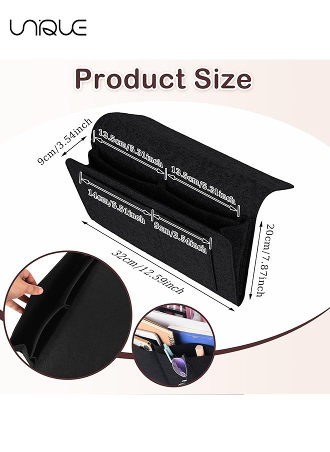 Unique 2 Pcs Felt Bedside Storage Hanging, Bed Hanging Organizer for Bed Sofa, Bedside Pocket with 5 Pockets Felt Couch Caddy Bedside Storage Caddy for Books Tablet TV Remote Control(Black+Grey)  - Image 2