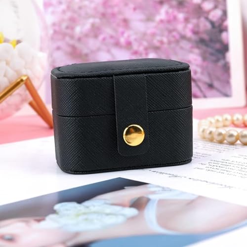 Gowloz Mini Ring Jewelry Box (Faux Leather, Black, 6.5 x 4.7 x 3.9 cm) – Portable Travel Case Organizer for Rings & Earrings – Small Compact Storage Box for Women & Girls - Image 3