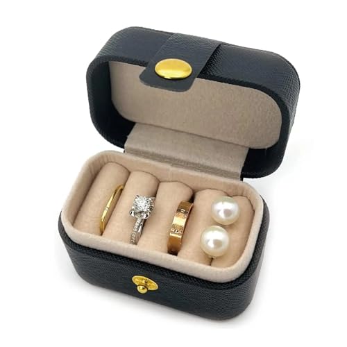 Gowloz Mini Ring Jewelry Box (Faux Leather, Black, 6.5 x 4.7 x 3.9 cm) – Portable Travel Case Organizer for Rings & Earrings – Small Compact Storage Box for Women & Girls - Image 1