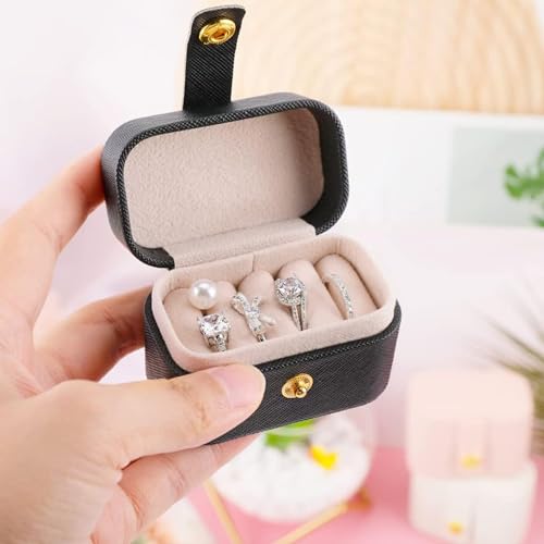 Gowloz Mini Ring Jewelry Box (Faux Leather, Black, 6.5 x 4.7 x 3.9 cm) – Portable Travel Case Organizer for Rings & Earrings – Small Compact Storage Box for Women & Girls - Image 5