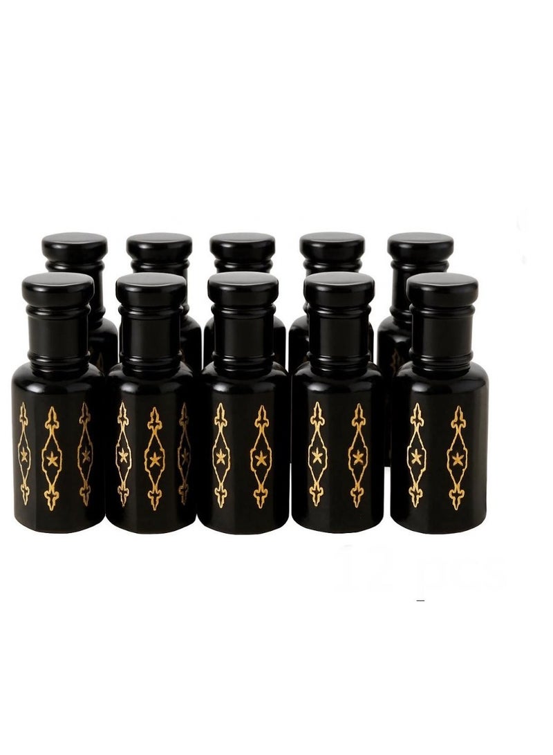 PARO OUD Premium Black Attar Bottles 12ml (12 Pcs) with Roll-On & Plastic Dip Sticks | Refillable Empty Glass Perfume Bottles for Attar, Essential Oils & Fragrance - Image 1