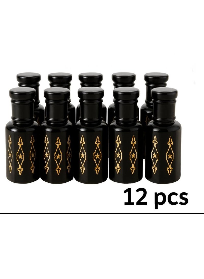 PARO OUD Premium Black Attar Bottles 12ml (12 Pcs) with Roll-On & Plastic Dip Sticks | Refillable Empty Glass Perfume Bottles for Attar, Essential Oils & Fragrance - Image 2