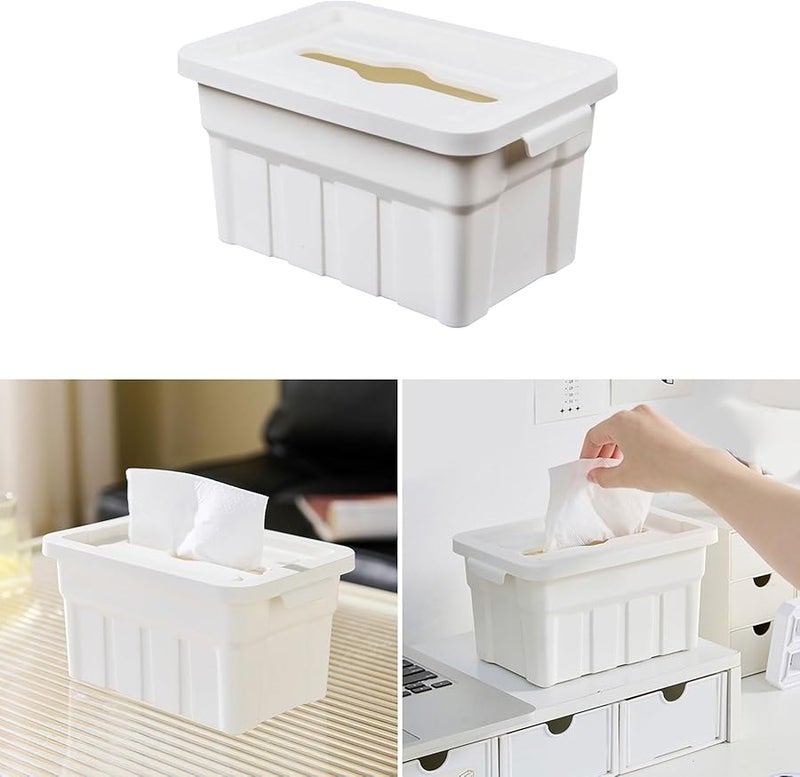 White Retro Industrial Desktop Tissue Box Holder Spring Loaded Base Large Capacity - Image 3