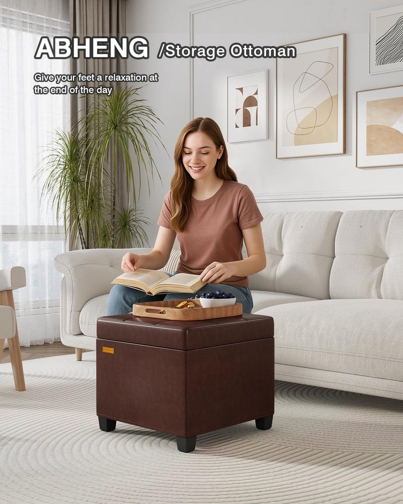 ABHENG 17.7 inches Synthetic Leather turfed Ottomans Cube with Legs, Metal-Framed Square Storage Ottoman Foot Rest Stool Holds 770 LB for Dorm Living Room Bedroom Brown UASND63R - Image 5