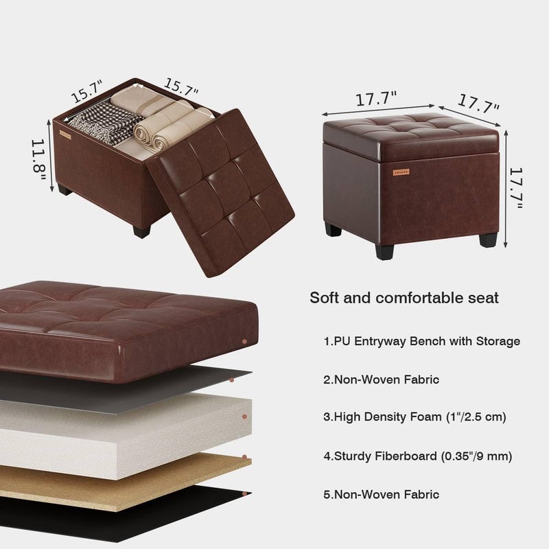 ABHENG 17.7 inches Synthetic Leather turfed Ottomans Cube with Legs, Metal-Framed Square Storage Ottoman Foot Rest Stool Holds 770 LB for Dorm Living Room Bedroom Brown UASND63R - Image 3