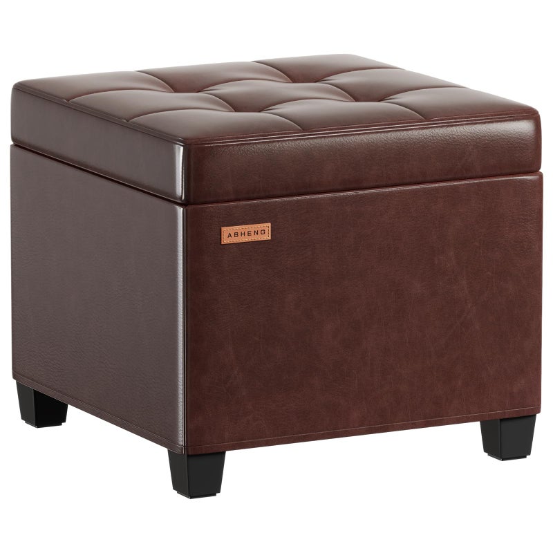 ABHENG 17.7 inches Synthetic Leather turfed Ottomans Cube with Legs, Metal-Framed Square Storage Ottoman Foot Rest Stool Holds 770 LB for Dorm Living Room Bedroom Brown UASND63R - Image 1