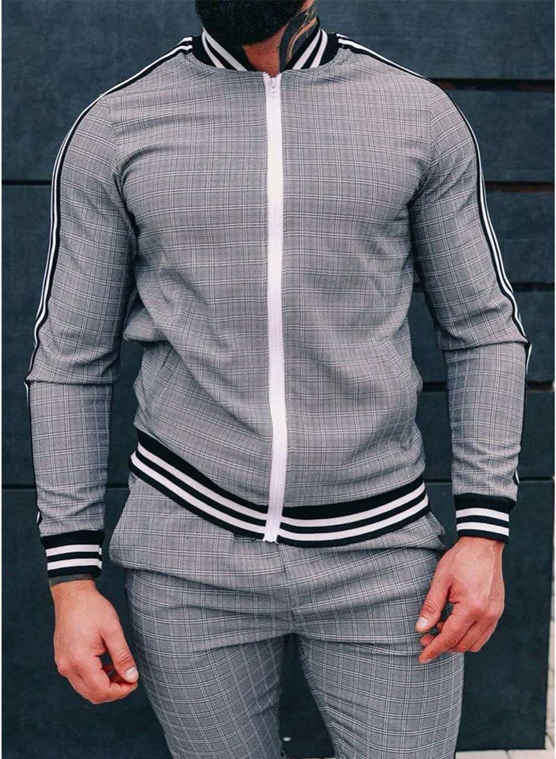 Men's Sports Set: Checkered Zip-Up Jacket And Pants - Image 1