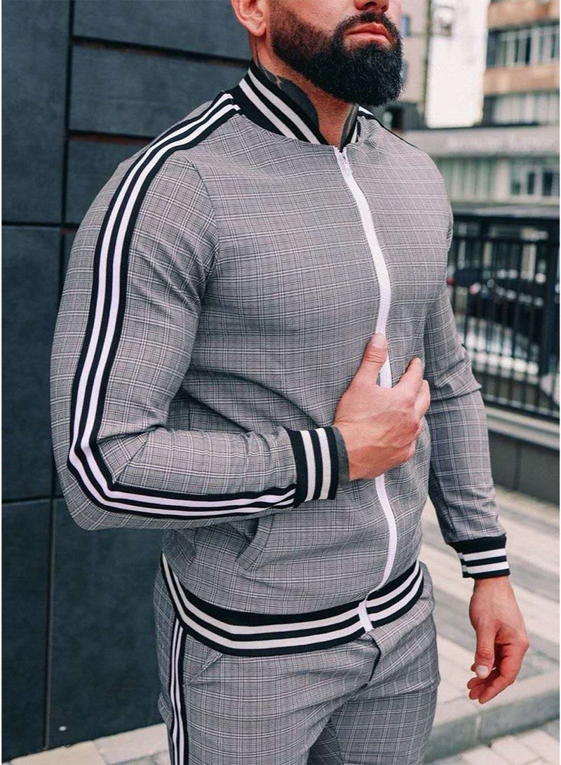 Men's Sports Set: Checkered Zip-Up Jacket And Pants - Image 2