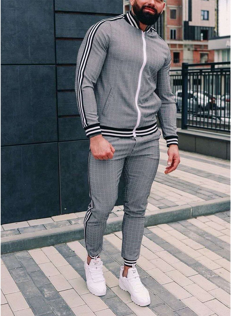 Men's Sports Set: Checkered Zip-Up Jacket And Pants - Image 3