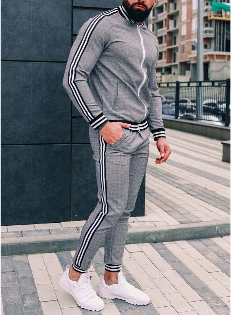 Men's Sports Set: Checkered Zip-Up Jacket And Pants - Image 4