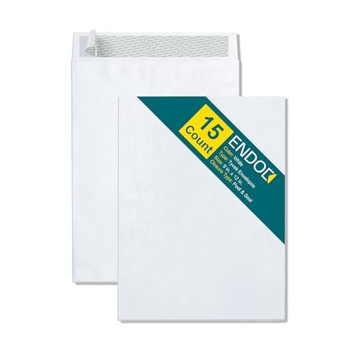 EnDoc 9x12 Tyvek Envelopes – Strong Lightweight Professional Shipping Mailer Tear Resistant DuPont™ Tyvek® Construction & Easy Security Self Seal Closure –Bright White DuPont – Bulk Pack of 15 – 9 x 12 inch - Image 1