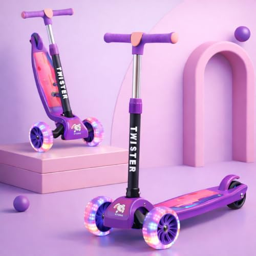 Storio Twister Kick Scooter with Adjustable Height | Foldable | Skate for Kids with PVC Wheel | Age 2-12 Years - Max User Weight 60 kg, Purple - Image 1