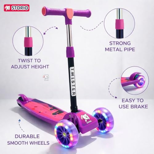 Storio Twister Kick Scooter with Adjustable Height | Foldable | Skate for Kids with PVC Wheel | Age 2-12 Years - Max User Weight 60 kg, Purple - Image 4