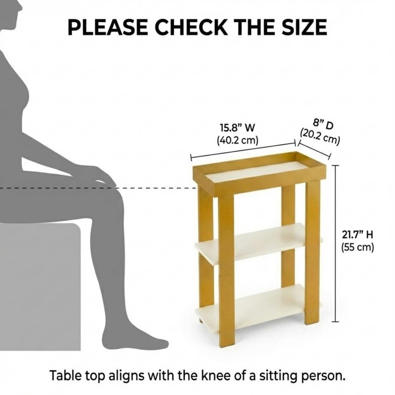 ZEXVIDA Modern 3-Tier Gold Side Table, Narrow End Table with White Tray Top Shelves, Slim Nightstand Bedside Table for Small Spaces, Living Room, Bedroom, Bathroom Storage Organizer Stand (White+Gold) - Image 3