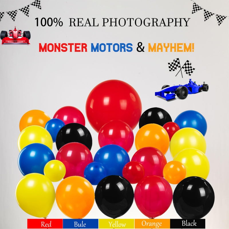 froufing Truck Birthday Decorations include Red Blue Yellow Balloons Ribbon Arch Cake Paper Card Toppers Tablecloth Backdrop Monster Truck Theme Birthday Decor for Boys Racing Party Decoration Supplies - Image 3