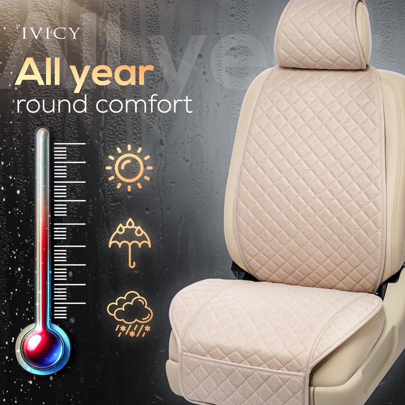 IVICY غطاء مقعد السيارة من IVICY مصنوع من الكتان الصناعي - متين وغير قابل للانزلاق - واقيات مقاعد السيارة الأمامية لمعظم السيارات، الفانات، SUVs، الشاحنات - 1 وحدة - أسود - Image 4