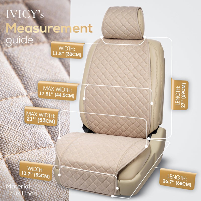 IVICY غطاء مقعد السيارة من IVICY مصنوع من الكتان الصناعي - متين وغير قابل للانزلاق - واقيات مقاعد السيارة الأمامية لمعظم السيارات، الفانات، SUVs، الشاحنات - 1 وحدة - أسود - Image 5