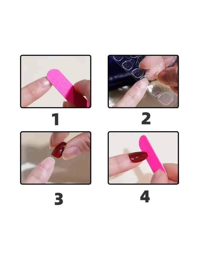 ORiTi 24pcs Pink White French Tip Press On Nails, Mid Squvoal Fake Nails Glossy Full Cover Butterfly And Glitter Powder Stick On Nails, Acrylic Nails For Women - Image 3
