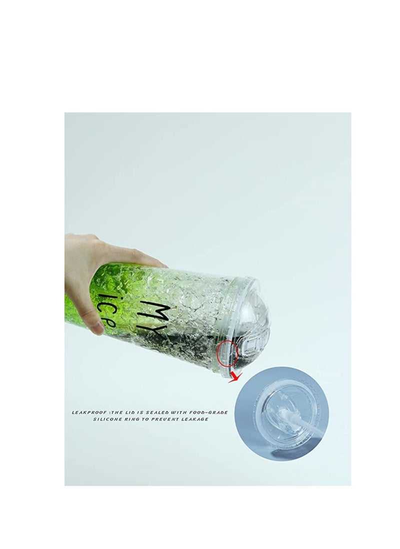Spaceshoop Refrigerated Double layer Plastic Cups with Straw and Sliding Closure Summer Gelatin Ice Cup for Drinks  - Image 3