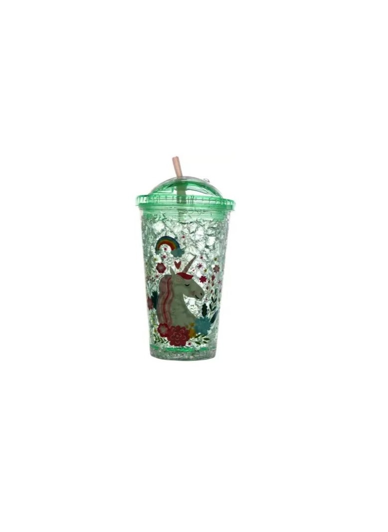 Spaceshoop Refrigerated Double layer Plastic Cups with Straw and Sliding Closure Summer Gelatin Ice Cup for Drinks  - Image 1