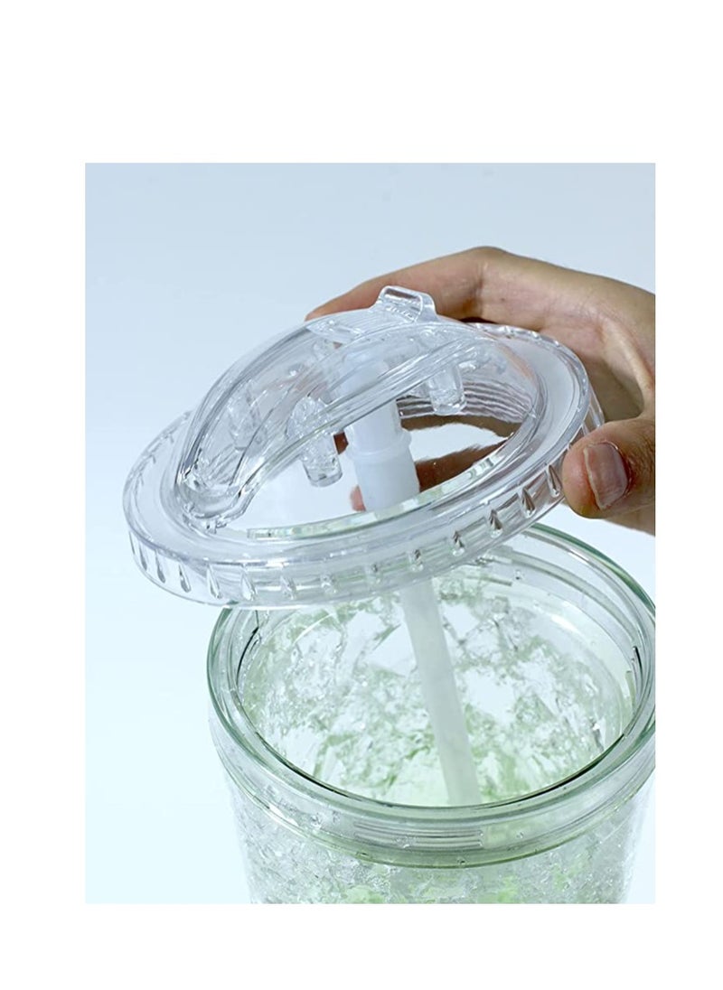 Spaceshoop Refrigerated Double layer Plastic Cups with Straw and Sliding Closure Summer Gelatin Ice Cup for Drinks  - Image 2