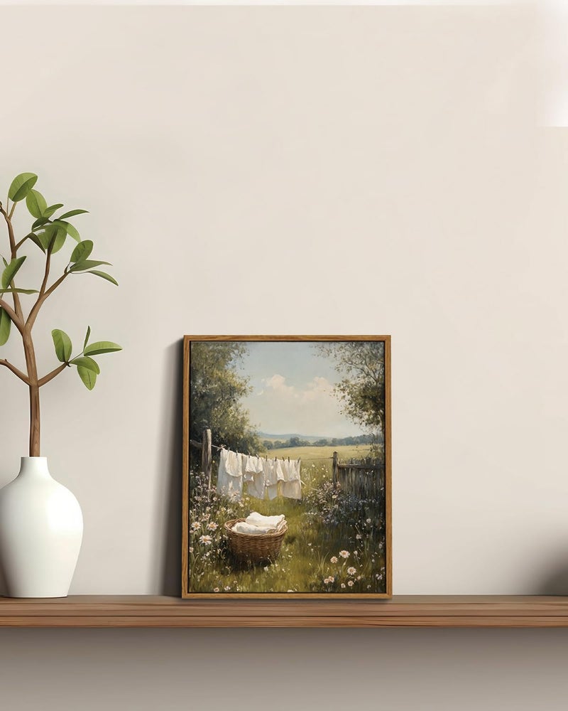 KISSFOX Vintage Framed Wall Art For Laundry Room Decor Country Landscape Pictures Wall Decor Rustic Summer Wildflower Canvas Art Prints Modern Farmhouse Paintings Artwork - Image 2