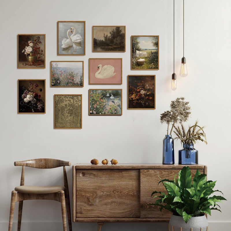 KISSFOX Vintage Framed Wall Art For Laundry Room Decor Country Landscape Pictures Wall Decor Rustic Summer Wildflower Canvas Art Prints Modern Farmhouse Paintings Artwork - Image 3
