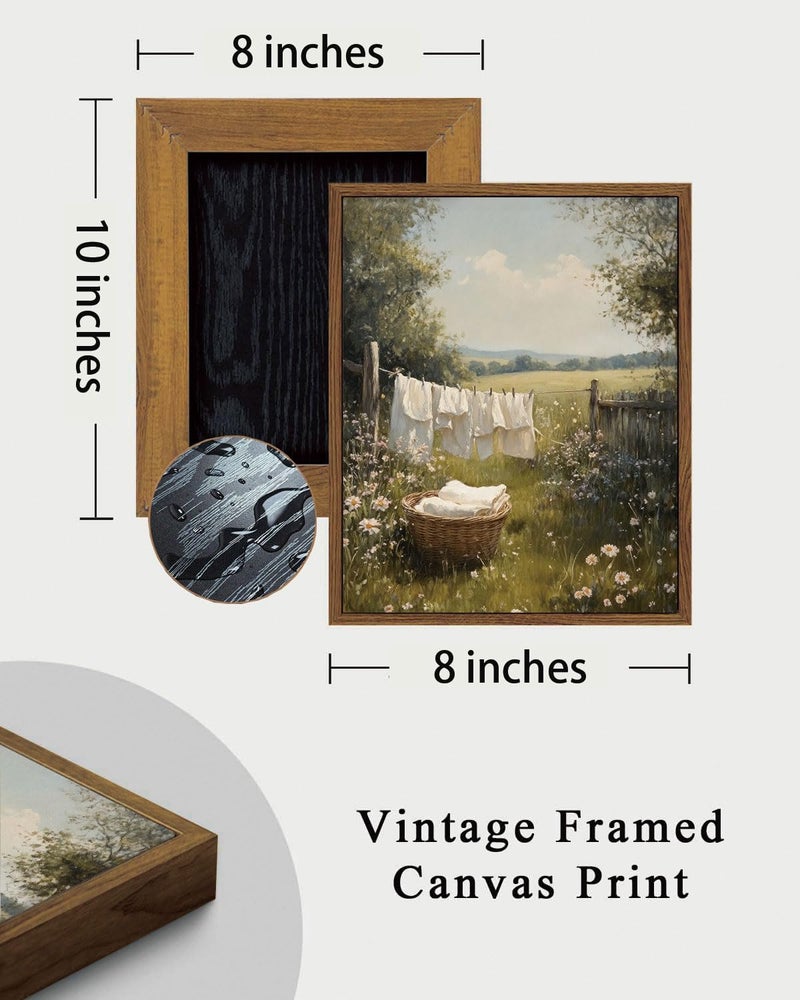 KISSFOX Vintage Framed Wall Art For Laundry Room Decor Country Landscape Pictures Wall Decor Rustic Summer Wildflower Canvas Art Prints Modern Farmhouse Paintings Artwork - Image 5