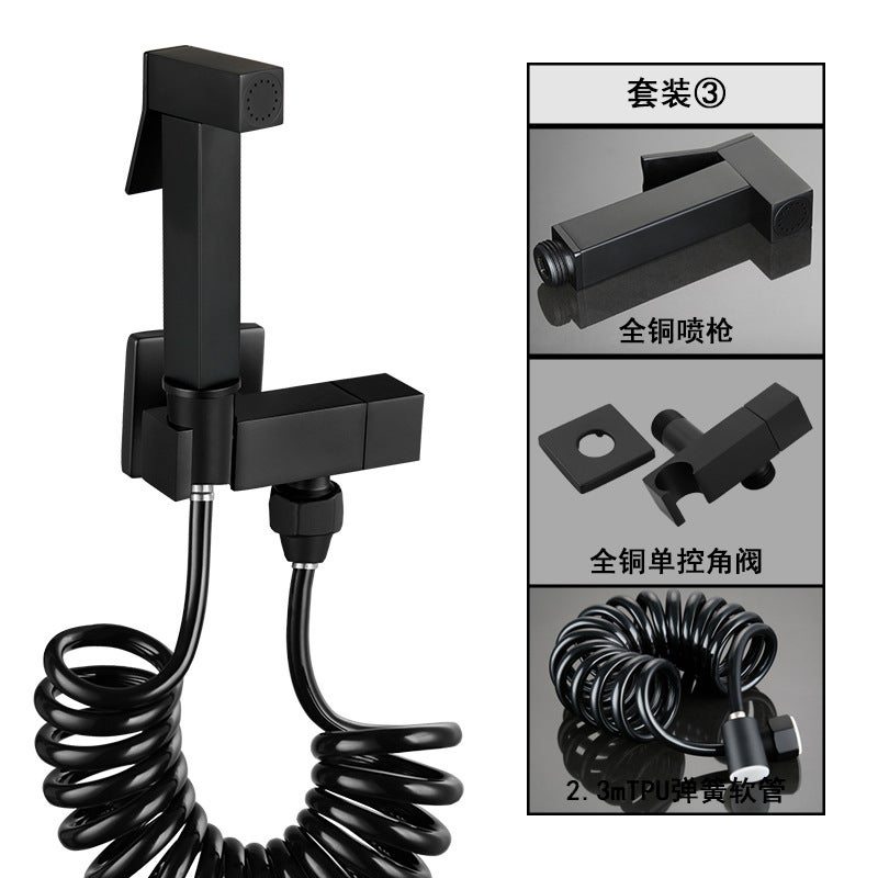 All-Copper Toilet Flushing Spray Gun Bidet Toilet One In And One Out Angle Valve Bathroom Pressurized Flush Gun Faucet - Image 1