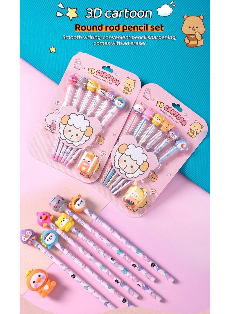 Generic 3D Cartoon Combination stationery set, Pencil with Eraser set,Cute Pencil Sharpener for Kids,Creative Cartoon eraser, School Home Office Supply, School Supplies Students Children Gift  - Image 4