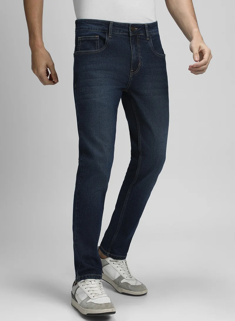 Dennis Lingo Slim Fit Indigo Men's Cotton Poly Stretch Jeans with Button & Zip Closure