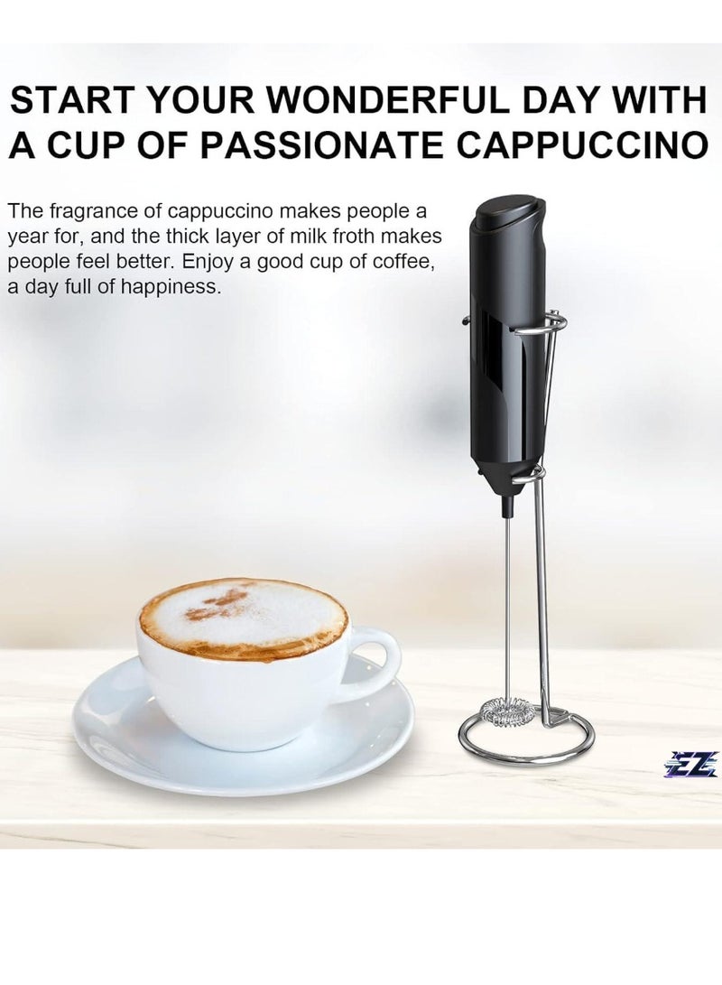 ELTRAZONE Electric Milk Frother Handheld with Stainless Steel Stand - Battery Powered Foam Maker, Whisk Drink Mixer for Coffee, Frappe, Latte, Matcha, Hot Chocolate - Easy-to-Use, Portable, Quick Frothing, Perfect for Home and Office (Black)  - Image 2