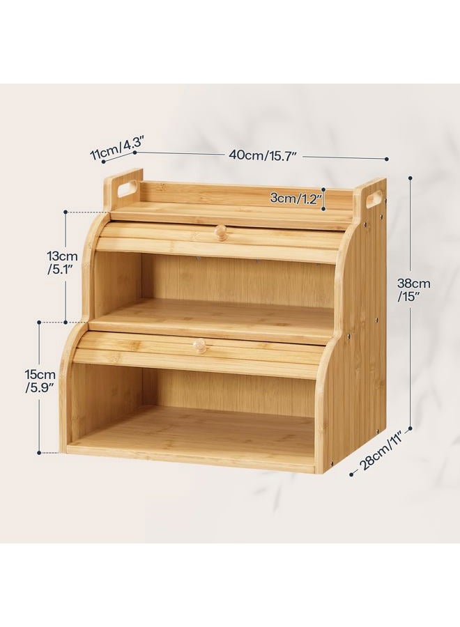 HOOBRO Bread Box, Bamboo Bread Box for Kitchen Countertop, 2-Tier Roll-Top Bread Bin, Food Storage Box, Bamboo Storage Cabinet with Handles, for Kitchen, Dining Room, Natural YL15MB01 - Image 2