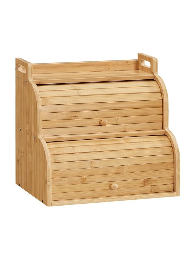 HOOBRO Bread Box, Bamboo Bread Box for Kitchen Countertop, 2-Tier Roll-Top Bread Bin, Food Storage Box, Bamboo Storage Cabinet with Handles, for Kitchen, Dining Room, Natural YL15MB01 - Image 1