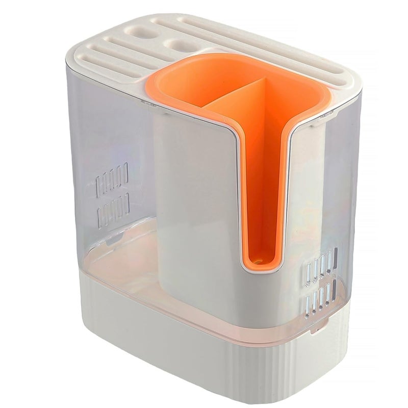 Kiwilon Plastic Spoons Chopstick And Knife Holder Stand For Kitchen With Water Drainage Holes And Collection Tray CreamXOrange - Image 1
