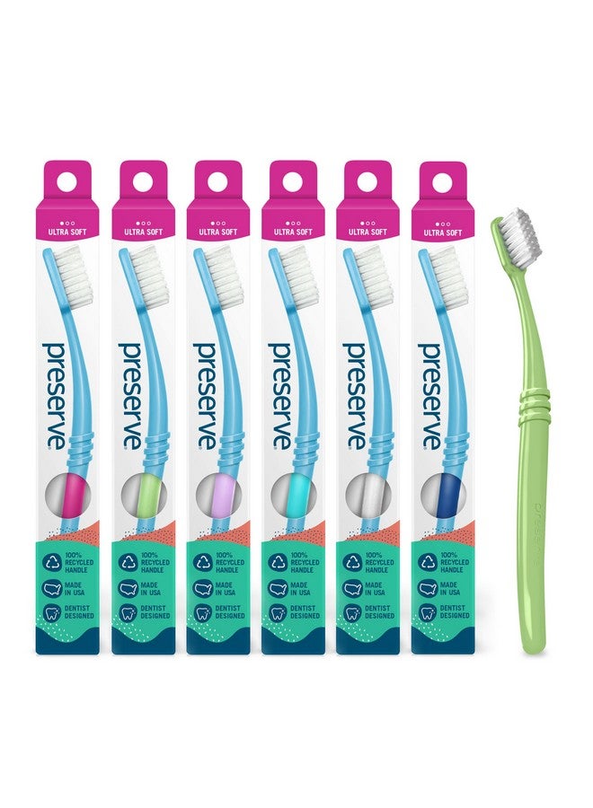 Preserve Eco Friendly Adult Toothbrushes, Made In The Usa From Recycled Plastic, Ultra Soft Bristles, Paperboard Package, Colors Vary, 6 Count - Image 1