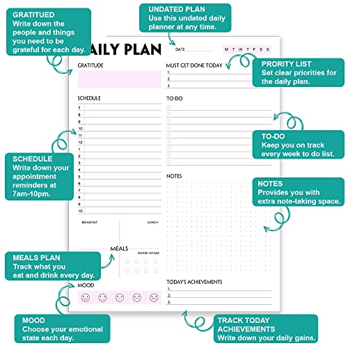 Nokingo (Pack of 3) A4 Daily Planner Notepad - Tear-Off Daily Planning Pad, Organizer with To Do Lists, Schedule, Appointment, Productivity Tracker, 50 Undated Sheets, 3 Pack, Total 150 Sheets, 8.5 x 11 in - Image 4