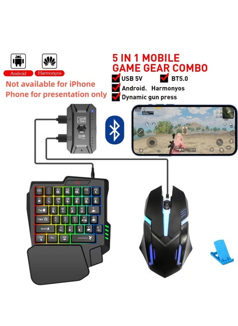 Gaming Mouse 35 Keys Single Hand Gaming Keyboard Converter Set For Android PUBG