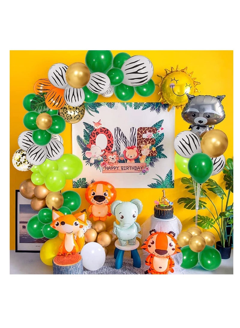 Excefore Jungle Balloons, Green Party Balloons, 60 Pcs Jungle Animal Print Balloons, with Gold Confetti Balloon, for Birthday Party, Baby Shower, Jungle Safari, Forest Animal Theme Party Decorations - Image 2
