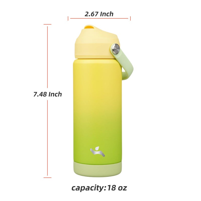 Konokyo Insulated Water Bottle with Straw Lid,18 oz Stainless Steel Vacuum Metal Bottle with Silicone Handle,Lime - Image 2