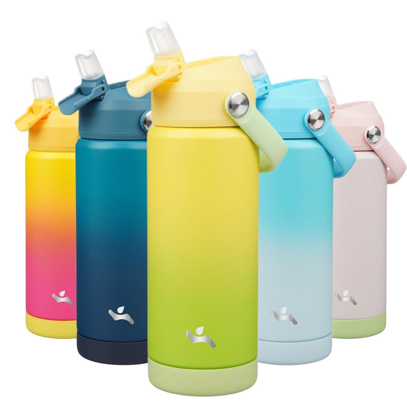Konokyo Insulated Water Bottle with Straw Lid,18 oz Stainless Steel Vacuum Metal Bottle with Silicone Handle,Lime - Image 1