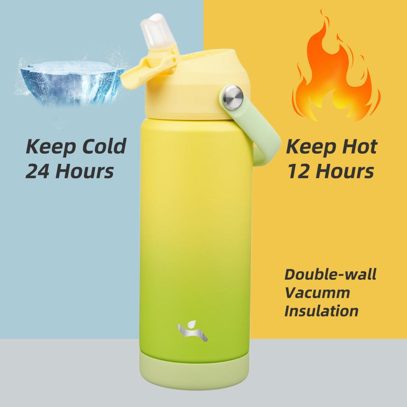 Konokyo Insulated Water Bottle with Straw Lid,18 oz Stainless Steel Vacuum Metal Bottle with Silicone Handle,Lime - Image 3