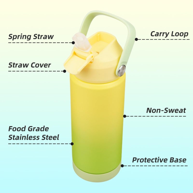 Konokyo Insulated Water Bottle with Straw Lid,18 oz Stainless Steel Vacuum Metal Bottle with Silicone Handle,Lime - Image 4