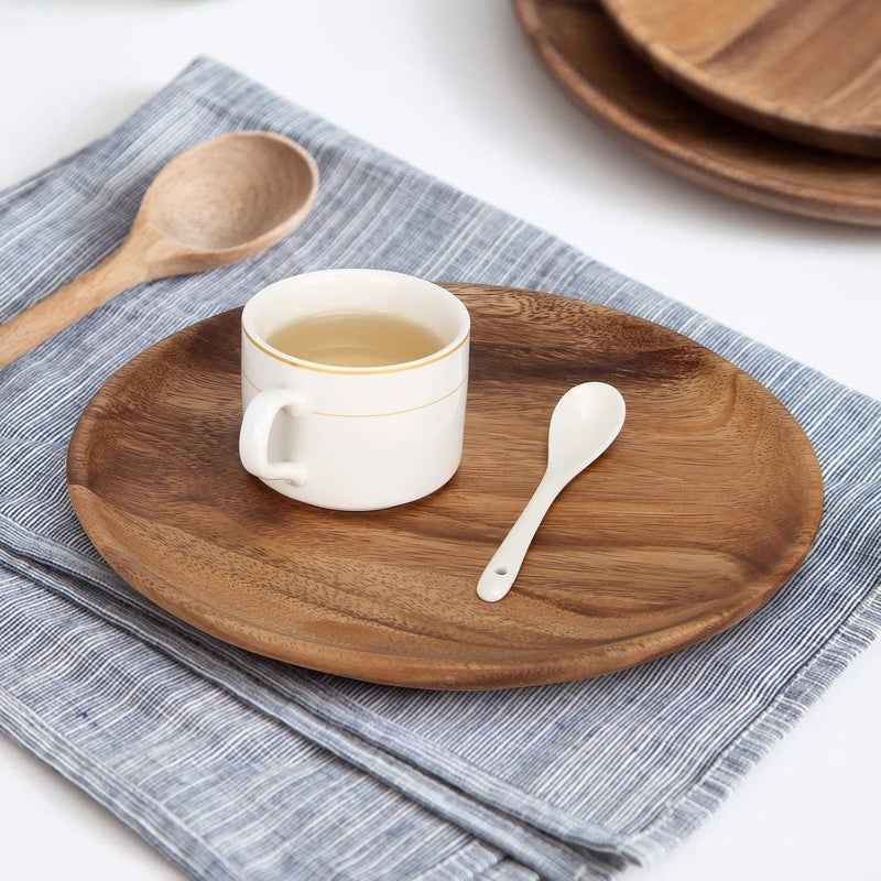 Ayiaren 2 Pcs 10 Inch Acacia Wood Dinner Plates for Eating Wooden Round Charcuterie Boards Serving Platters for Food Dishes Cheese Tray Dessert Salad Plate Wood Charger Plates - Image 2