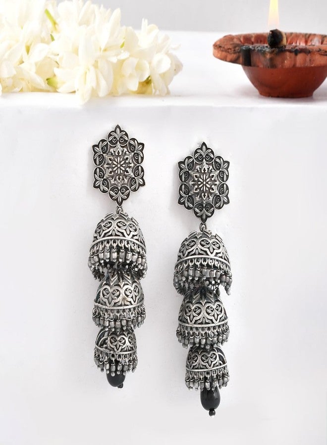 Voylla Nrityotsava Falguni 3 Layers Jhumka Earrings - Image 3