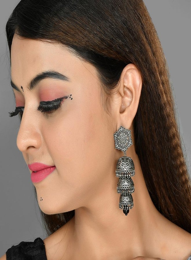 Voylla Nrityotsava Falguni 3 Layers Jhumka Earrings - Image 4