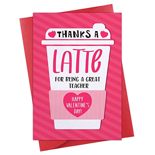 WhatSign Teacher Valentine Day Card - Thanks a Latte Valentines Day Gifts for Teachers with Envelope 4x6 - Image 1