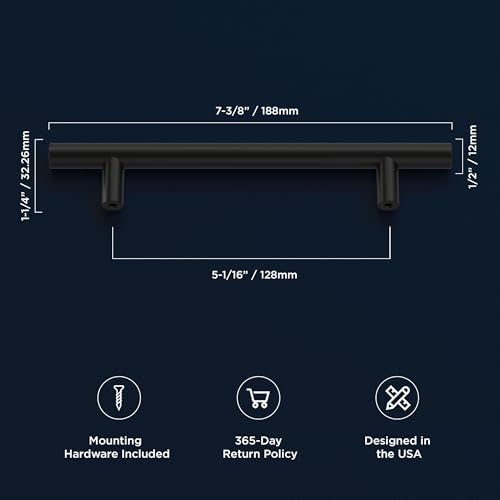 Hickory Hardware 10 Pack Kitchen Cabinet Handles, Drawer Pulls for Doors & Dresser Drawers, Hardware for Bathroom, 5-1/16 Inch (128mm) Hole Center, Matte Black, Heritage Collection - Image 4