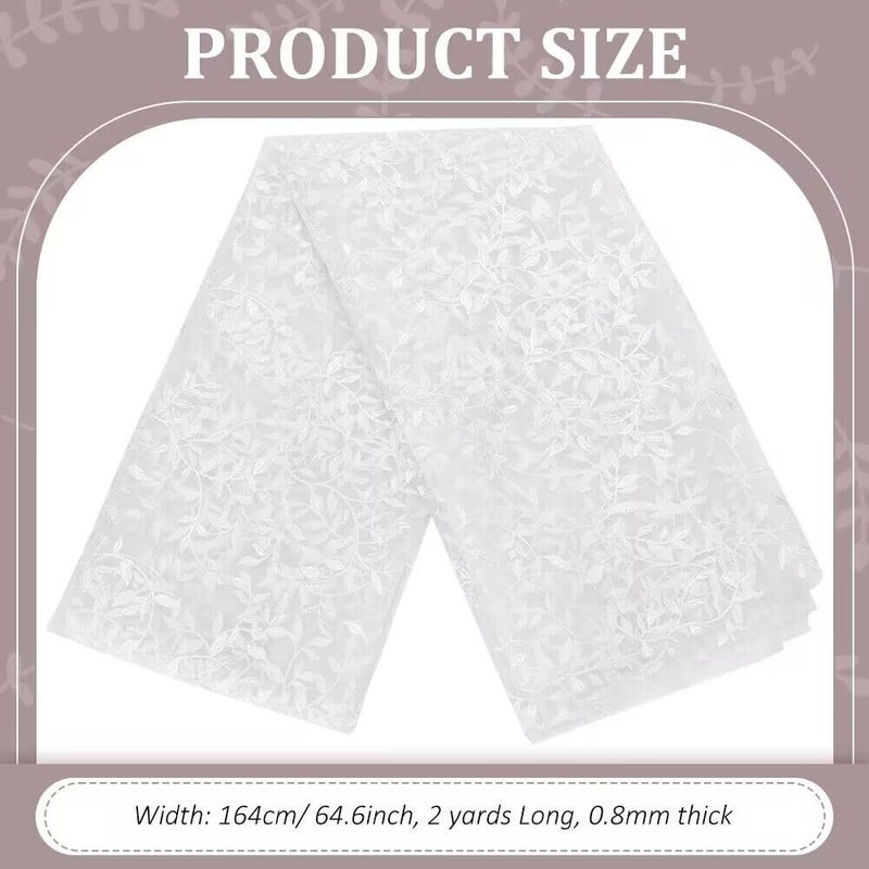 MAYJOYDIY 2 YardsÃ—64.6 Inch Vintage Branch Leaves Mesh Lace Fabric Wide Light Ivory Embroidery Tulle French Sewing Lace Trim Fabrics for DIY Crafts Wedding Party Dresses Curtains Home Decoration - Image 2