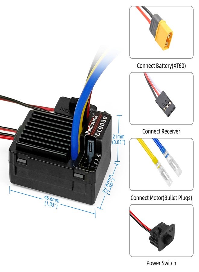 RADIOLINK راديو لينك CL9030 90A (2S-4S) وحدة تحكم سرعة إلكترونية مقاومة للماء مع 5A BEC مدمج قابلة للاختيار 5.5V/7.5V لسيارات الزحف RC والدبابات والسيارات والقوارب (موصل XT60) - Image 4